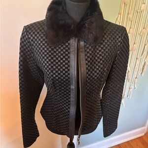 Marvin Richard’s woven leather & rabbit fur Women's Jacket Sz Med